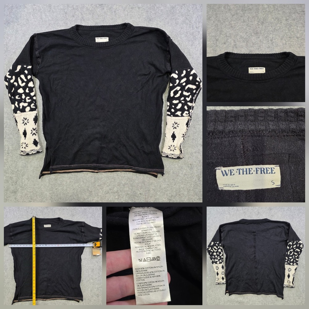 We The Free People Tiger Style Cuff Shirt Womens Small Black Knit Top Oversized